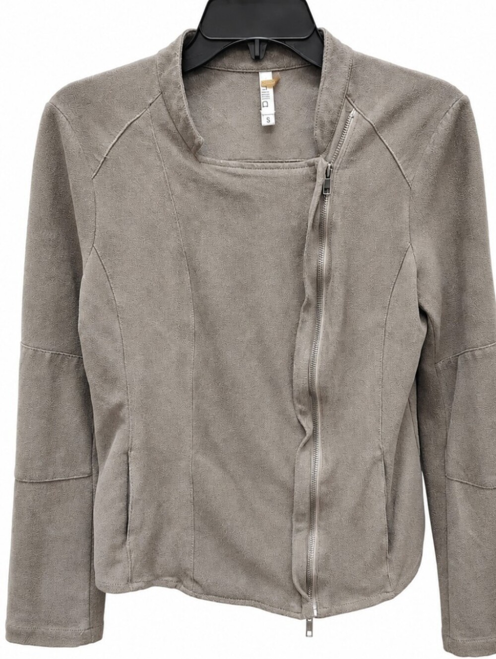 Miilla Clothing Women's Size Small Faux  Suede-Asymmetrical Taupe Zip Jacket
